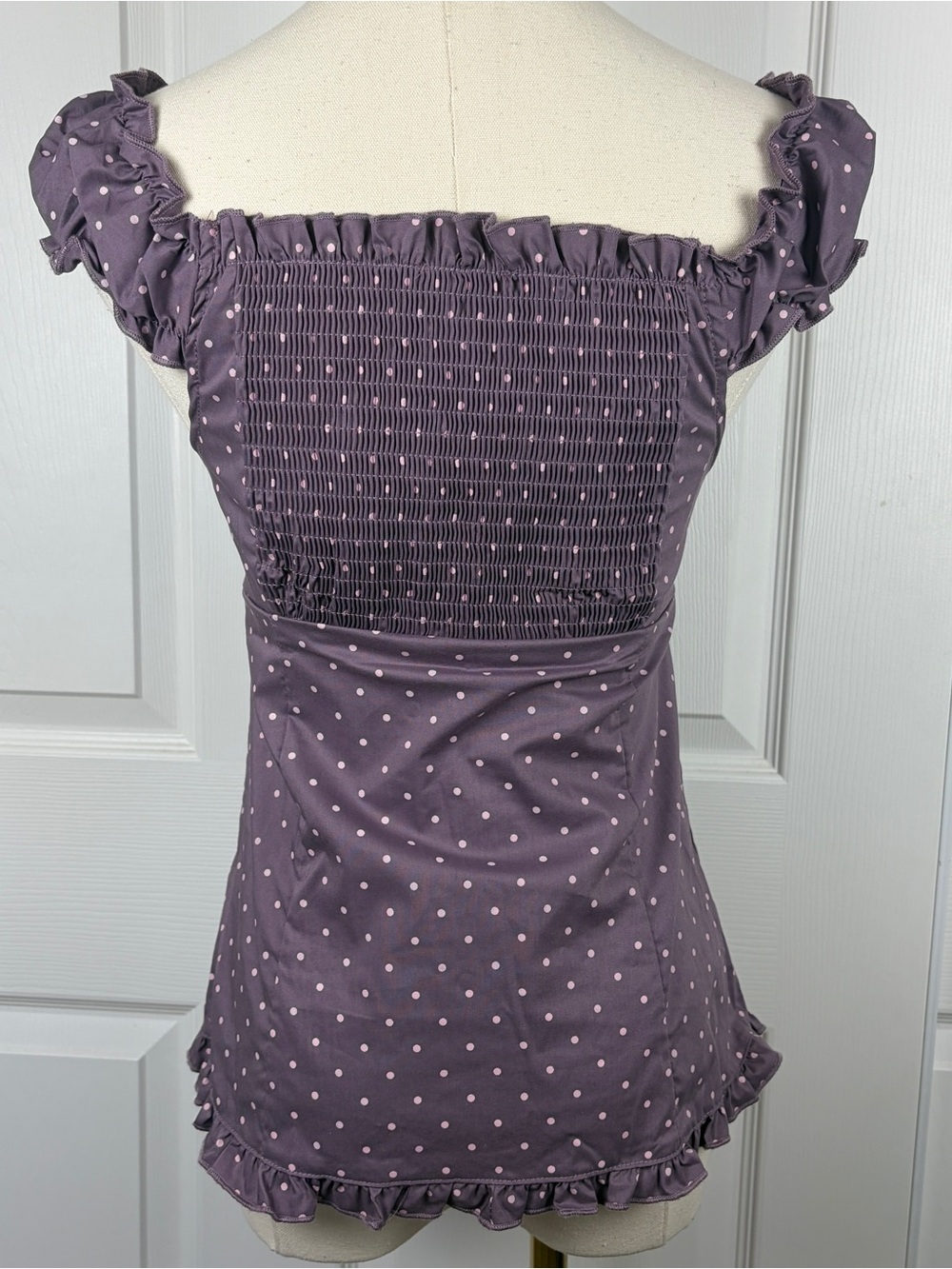 Romeo Romeo Purple Polka Dot Ruffled Button-Front Top - Picture 3 of 4